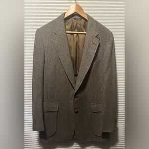 VTG May Company Tweed Wool Herringbone Blazer Mens Brown Sport Coat Jacket